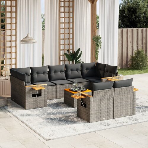 vidaXL 10-dijelni set vrtnih sofa od poliratana s jastucima sivi Cijene