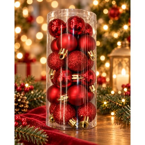  Novogodi&amp;scaron;nji set kugli za jelku, 24 komada, crvene, 3 cm ( KLK2673 ) Slike