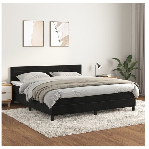 VidaXL Box spring postelja z vzmetnico črna 160x200 cm žamet Slike