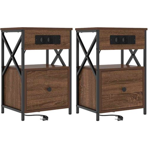 vidaXL Nočna omarica 2 pcs Rjav hrast 40 x 31 x 60 cm Konstruiran les, (5000161335) Cene