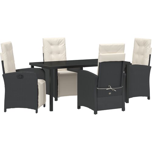 vidaXL 5 dijelni set vrtne trgovine s jastučićima crni poli ratan, vrtni stol crn 160x80x73 cm staklo otporno na udar Cijene