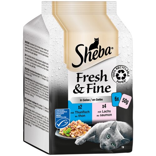  Varčno pakiranje Sheba Fresh & Fine vrečke 72 x 50 g - Tuna & losos v želeju Cijene