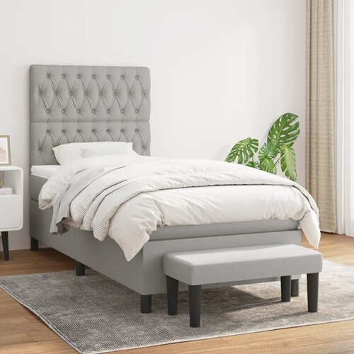 The Living Store Box spring postelja z vzmetnico svetlo siva 90x190 cm blago - Box Spring Postelja, (21521133) Slike