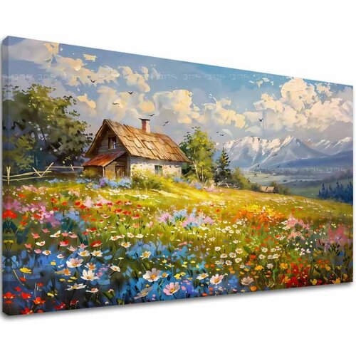 Slika na platnu šarena cvetna livada- akrilni detalji Slike