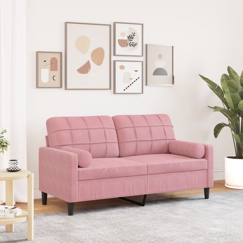 VidaXL Kavč dvosed z okrasnimi blazinami roza 140 cm žamet Slike