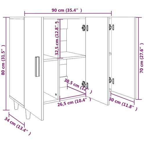  Komoda boja hrasta sonome 90 x 34 x 80 cm konstruirano drvo Siva Slike
