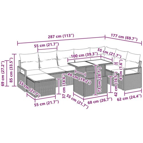  Sjedeća garnitura za vrt s jastukom 9 pcs Crna i plava Slike