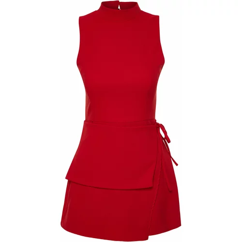 Trendyol Red Tie Detail Mini Woven Short Skirt Jumpsuit
