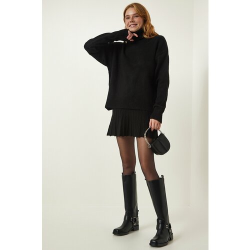 Happiness İstanbul Women's Black Turtleneck Sweater Skirt Knitwear Suit Slike
