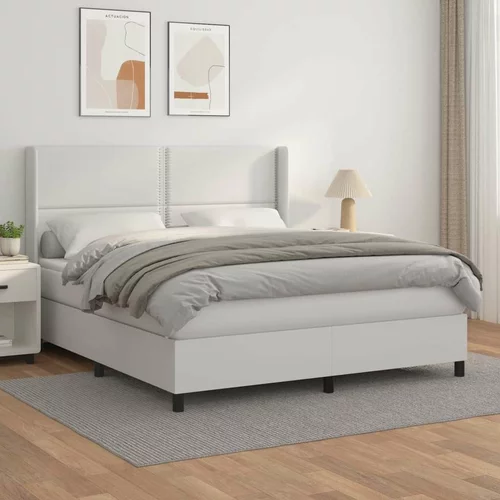  Box spring postelja z vzmetnico bel 160x200 cm umetno usnje, (20930258)
