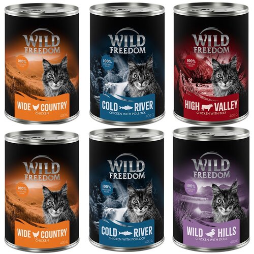  Mije&amp;scaron;ano probno pakiranje: Wild Freedom Adult - 6 x 400 g ( 2 piletina, 2 losos, 1 x govedina, 1 x pačetina) Slike