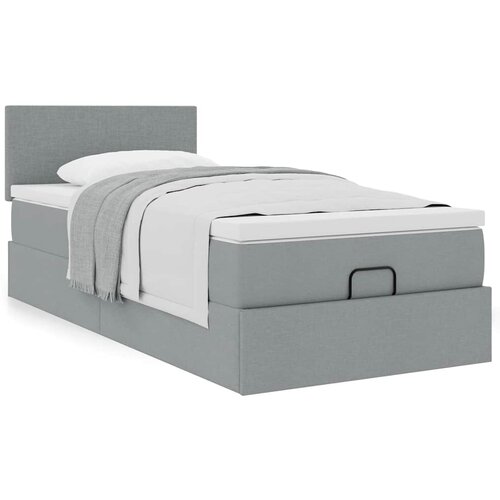 VidaXL Otomanski okvir kreveta s madraca svijetlosivi 90x190cm tkanine Slike
