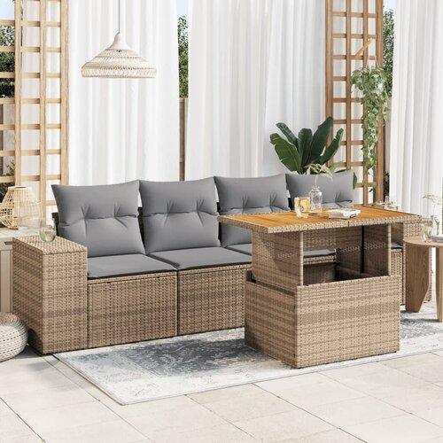 vidaXL 5-dijelni vrtni set sofa s jastucima bež od poliratana Cijene