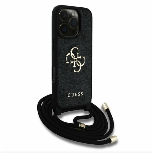 Guess PU 4G Metal Logo Crossbody Popruh Zadn&amp;iacute; Kryt pro iPhone 16 Pro Max Black Ovitek za telefon Vijolična Slike