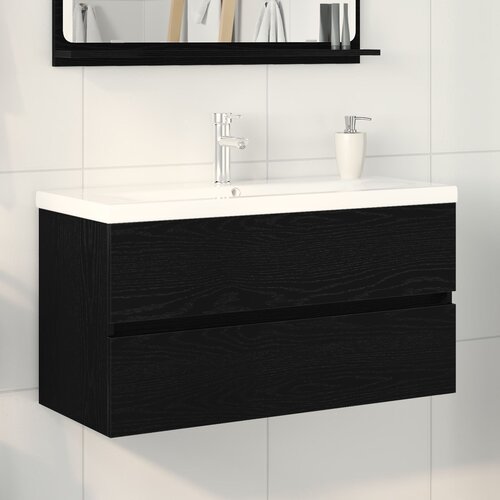 VidaXL Kabinet z vgrajenim umivalnikom Črni hrast Inženirski les, Kabinet Črni hrast 90x38,5x45 cm Inženirski les Slike