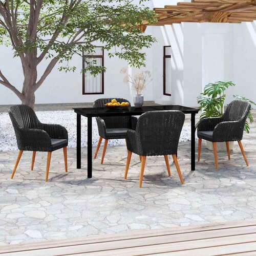  5-dijelni vrtni blagovaonski set s jastucima crni Crna Dužina stola 140 cm Slike