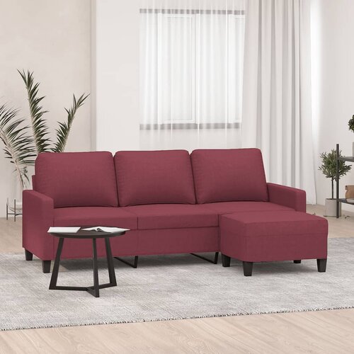 VidaXL Kavč trosed s stolčkom za noge vinsko rdeč 180 cm blago Slike