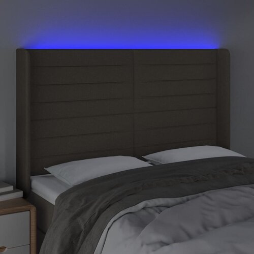  LED uzglavlje smeđesivo 147 x 16 x 118/128 cm od tkanine Slike