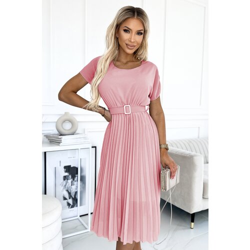 Numoco basic Pleated midi dress with wide belt Numoco Slike