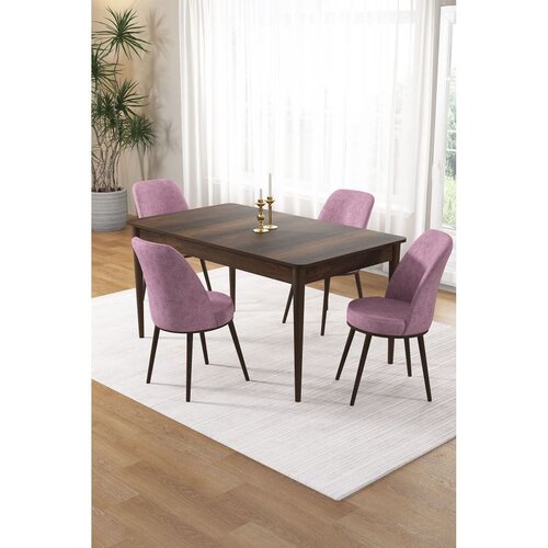 Hanah home trpezarijski set Pir, sto i 4 stolice, ploča u dekoru drveta Baroque, roze tkanina Babyface Cene