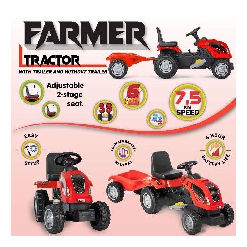 Traktor na akumulator sa prikolicom 6V crveni Farmer 309680 Slike