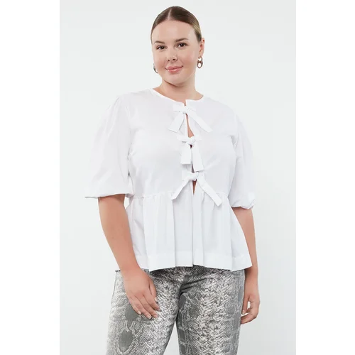 Trendyol Curve White Women's Bow Woven Plus Size Blouse