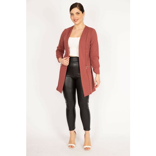 Şans Women's Pale Pink Plus Size Ornamental Zipper Pocket Unlined Jacket Slike