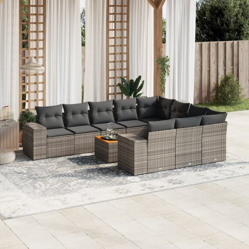 vidaXL 11-dijelni set vrtnih sofa od poliratana s jastucima sivi Cijene