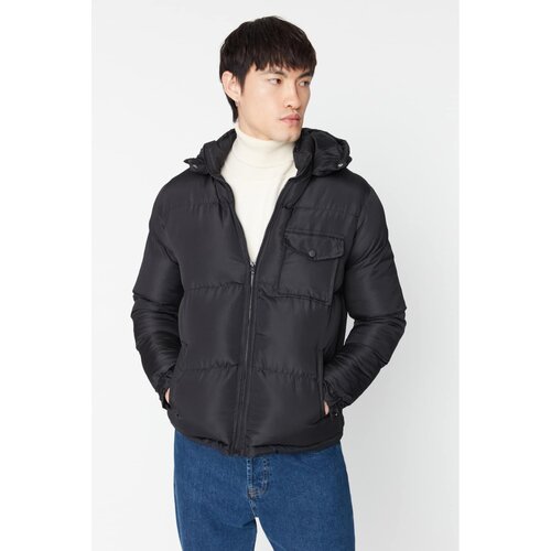 Trendyol Black Men's Hooded Large Single Pocket Windproof Jacket Cene