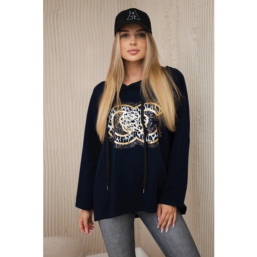 Kesi Włoski Oversized viscose sweatshirt with print navy blue Slike