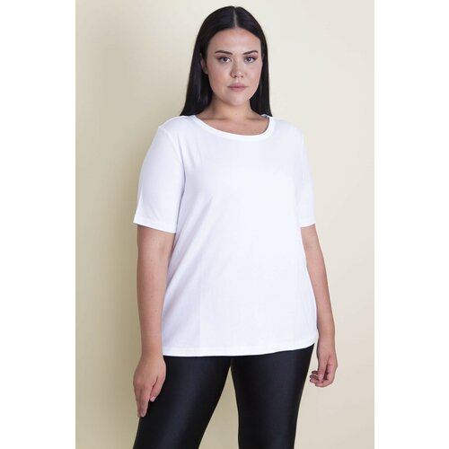 Şans Women's Plus Size White Cotton Fabric Crew Neck Blouse Cene