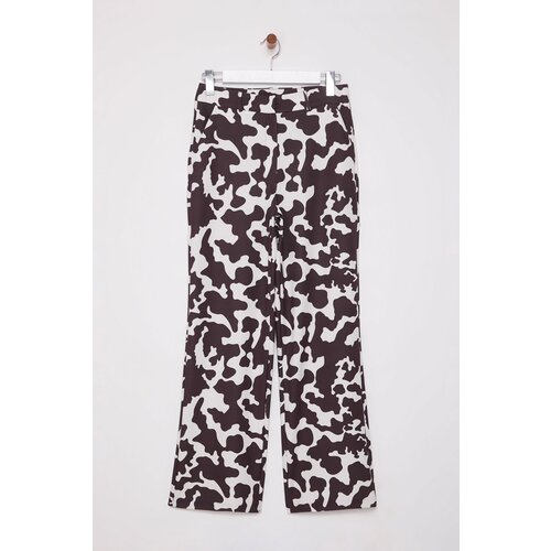 Trendyol Dark Brown Leopard Patterned Straight Cut Woven Trousers Slike