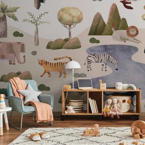  Foto tapeta - Africa for Toddlers - Savannah Animals in Pastel Colours 300x210 Premium Cene