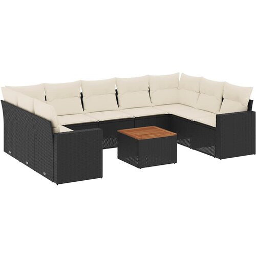  10-dijelni set vrtnih sofa s jastucima crni od poliratana Crna Slike