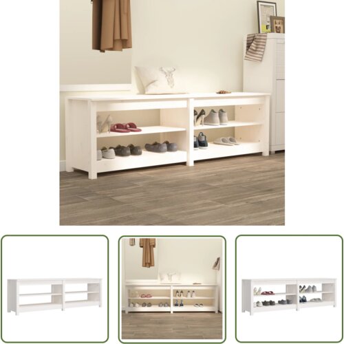 The Living Store Klop za čevlje bela 160x36,5x50 cm trdna borovina - Klop Za Čevlje, (21744569) Slike