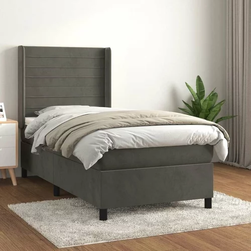Box spring postelja z vzmetnico temno siva 90x200 cm žamet, (20930370)