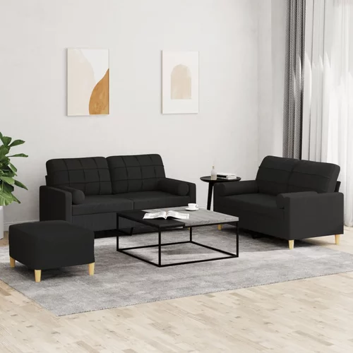  3-dijelni set sofa s jastucima crni od mikrovlakana