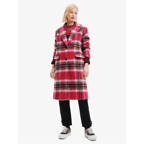 Desigual Pink Tommy Ladies Checkered Coat - Ladies