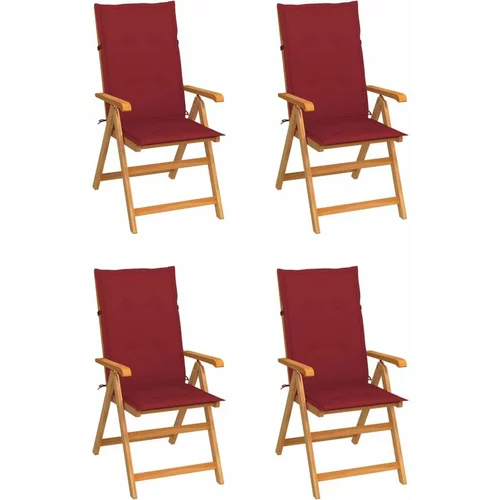  Vrtne stolice s jastucima boje vina 4 kom od masivne tikovine