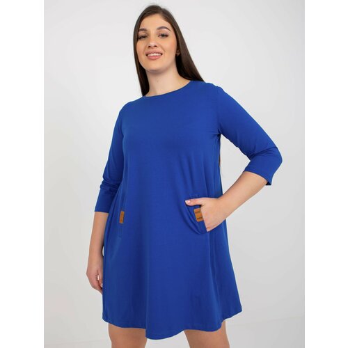 Fashion Hunters Cobalt blue plus size minidress with Dalenne pockets Cene