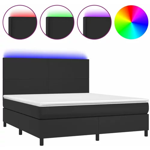 vidaXL Box spring postelja z vzmetnico LED črna 180x200 cm um. usnje, (20789480)