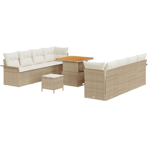  Set vrtne sofe od 11 dijelova s jastučićima Bež Poli ratan Akacija  dvosed vrtna sofa sa skladištem i jastučićima Bež Poli ratan Cijene