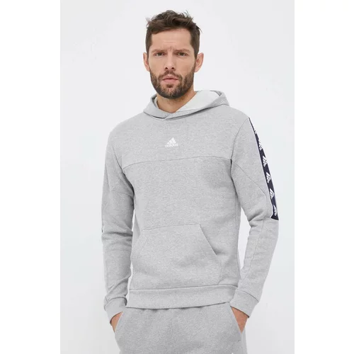 Adidas Bombažen pulover moška, siva barva, s kapuco