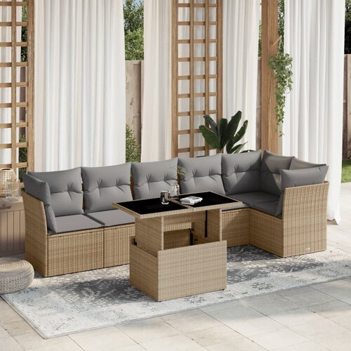 vidaXL 7-dijelni set vrtnih sofa od poliratana s jastucima bež Cijene