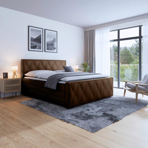 Livetastic BOXSPRING POSTELJA 180 cm x 200 cm , les, kovina, tekstil rjava Cene