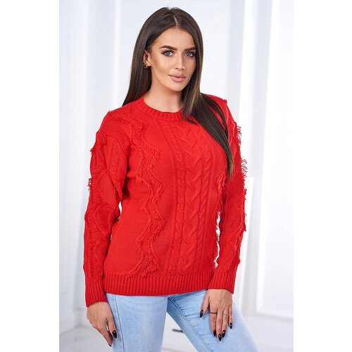 Kesi Sweater with cable weave in red Slike