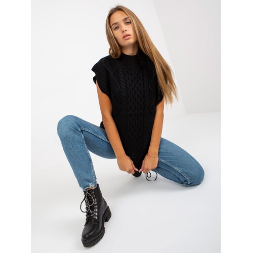 Fashion Hunters Black, knitted vest with braids SUBLEVEL Slike