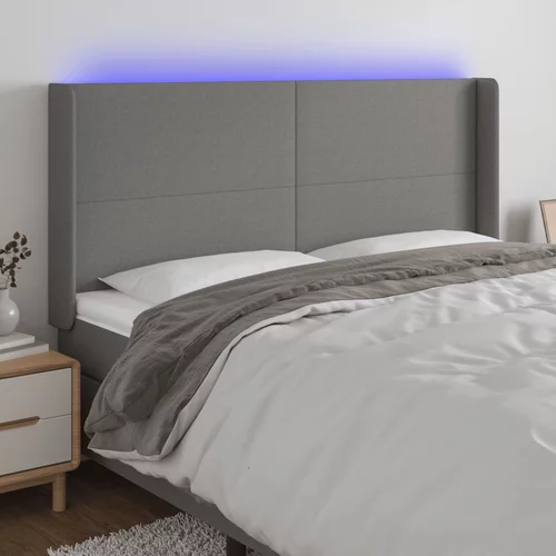 vidaXL LED posteljno vzglavje temno sivo 163x16x118/128 cm blago