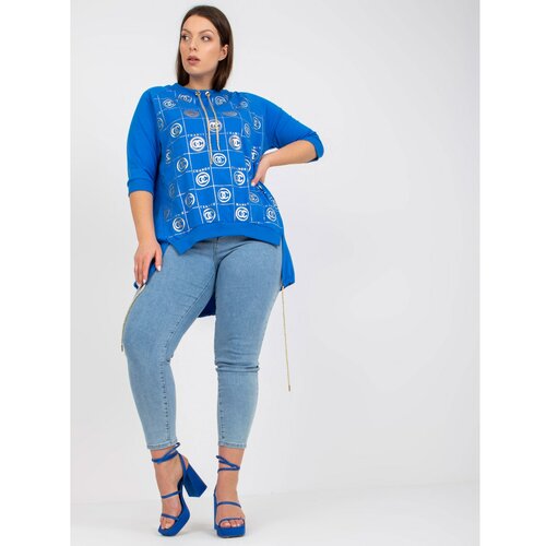 Fashion Hunters Dark blue loose-fitting plus size blouse with an applique Slike