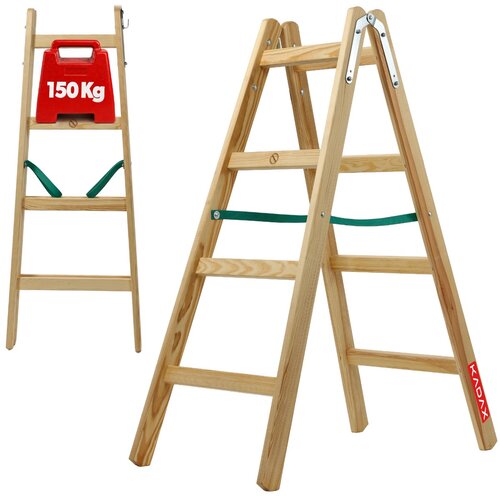 KADAX Gospodinjska lestev Lesena 4-stopenjska dvostranska slikarska lestev 150 kg, (5000346725) Cene